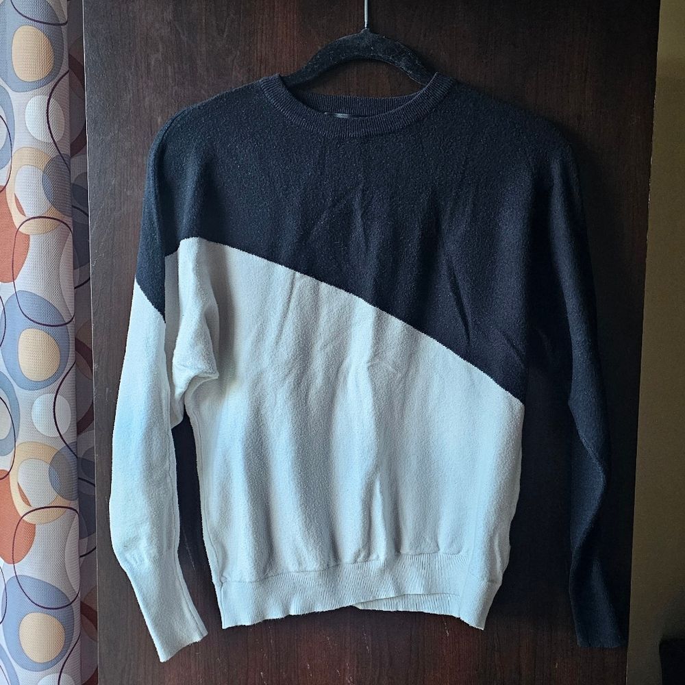 SHEIN Black And White Asymetrical Colorblock Sweater